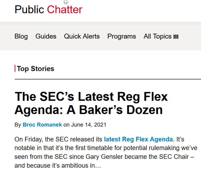 The SEC’s Latest Reg Flex Agenda A Baker’s Dozen Zippy Point
