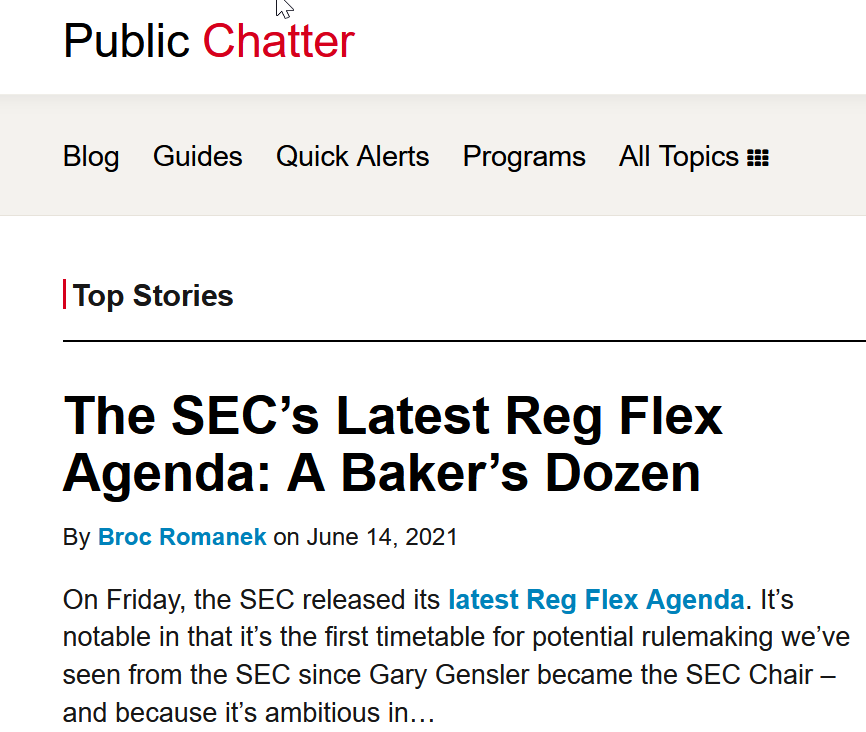 The SEC’s Latest Reg Flex Agenda A Baker’s Dozen Zippy Point